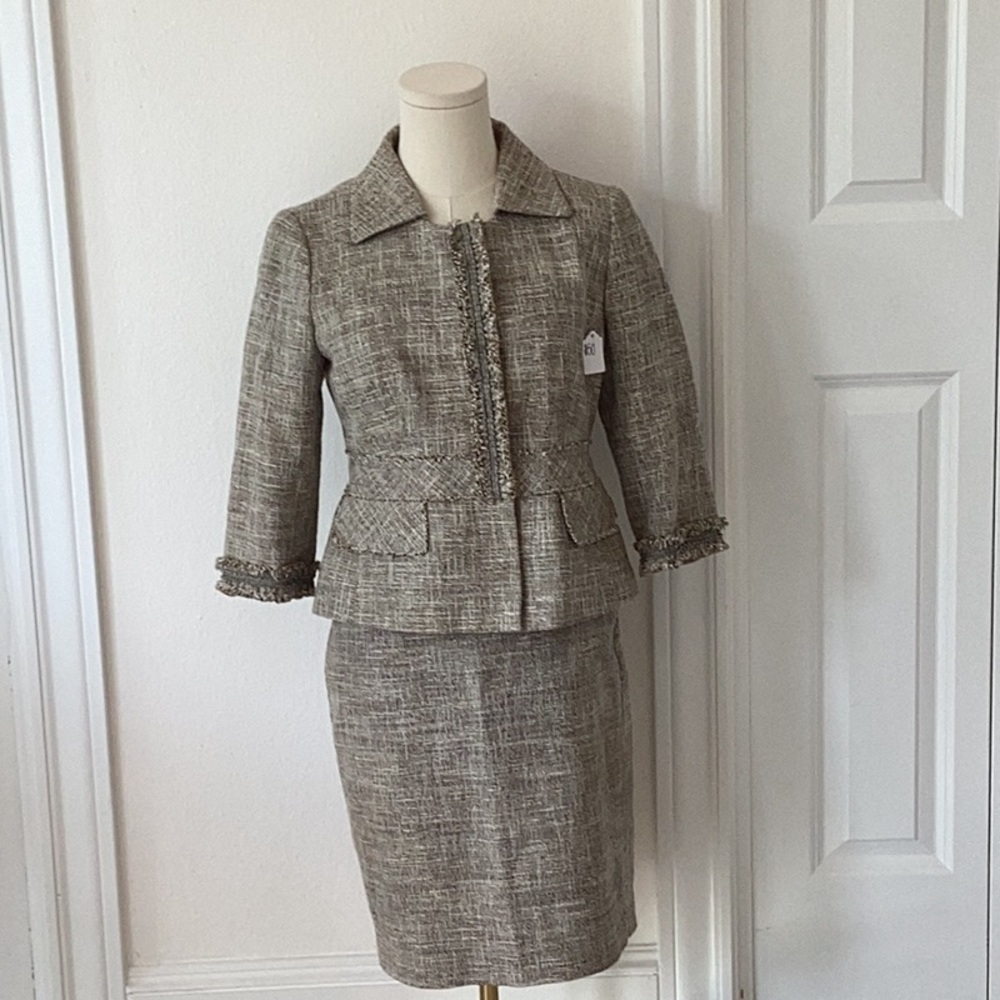 Ann Taylor Gray Tan Pencil Skirt Knee-Length Work